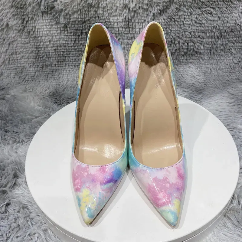 12cm Women's art graffiti high heels