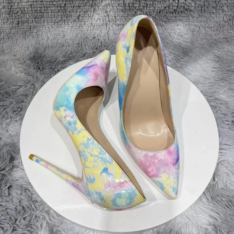 12cm Women's art graffiti high heels
