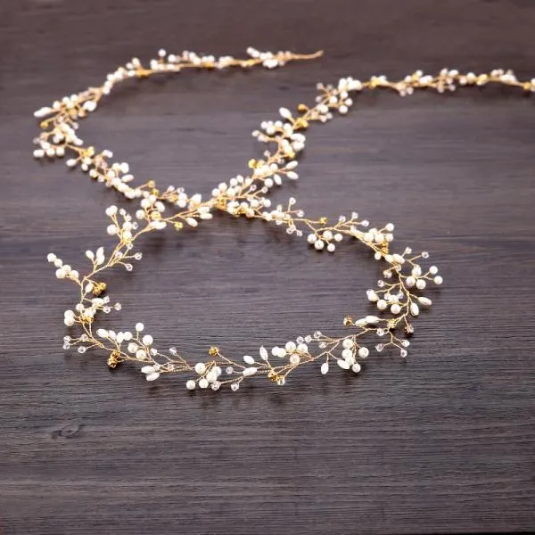 2pcs Bridal Hair Vines Crystal Pearl Hairpin Handmade Wedding Headpiece Gold