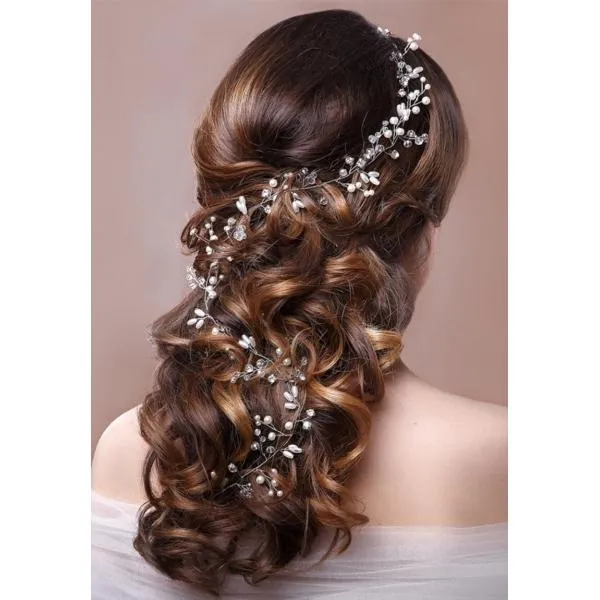 2pcs Bridal Hair Vines Crystal Pearl Hairpin Handmade Wedding Headpiece Gold