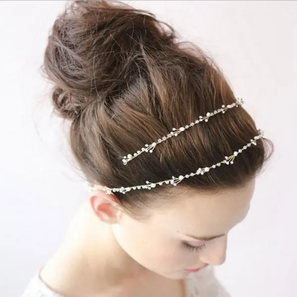 2pcs Bridal Hair Vines Crystal Pearl Hairpin Handmade Wedding Headpiece Gold