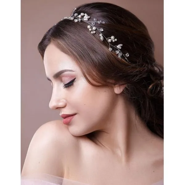 2pcs Bridal Hair Vines Crystal Pearl Hairpin Handmade Wedding Headpiece Gold
