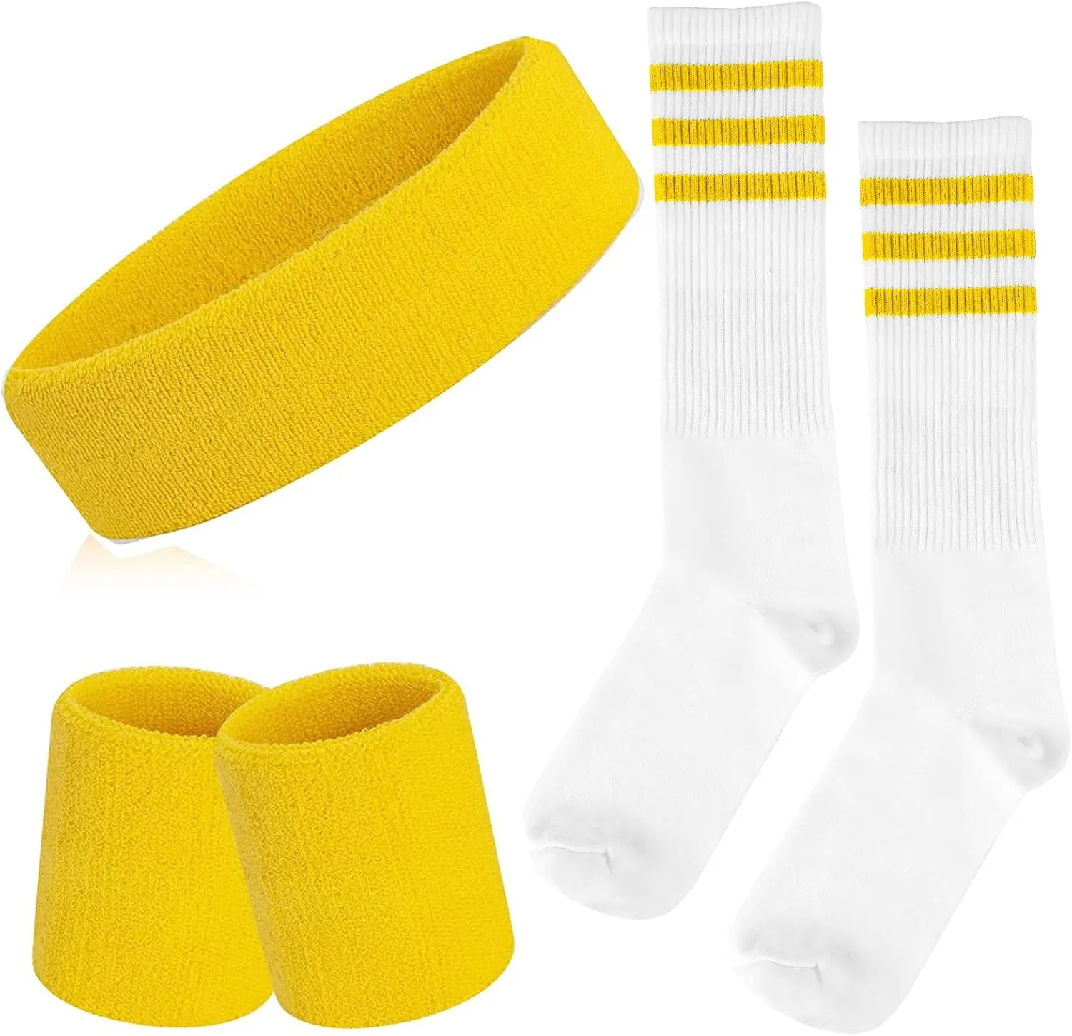 5 Piece Sweatbands Striped Socks Set Sports Headband Wristbands High Tube Socks
