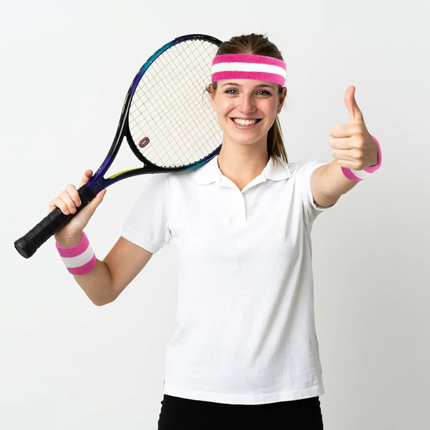 5 Piece Sweatbands Striped Socks Set Sports Headband Wristbands High Tube Socks