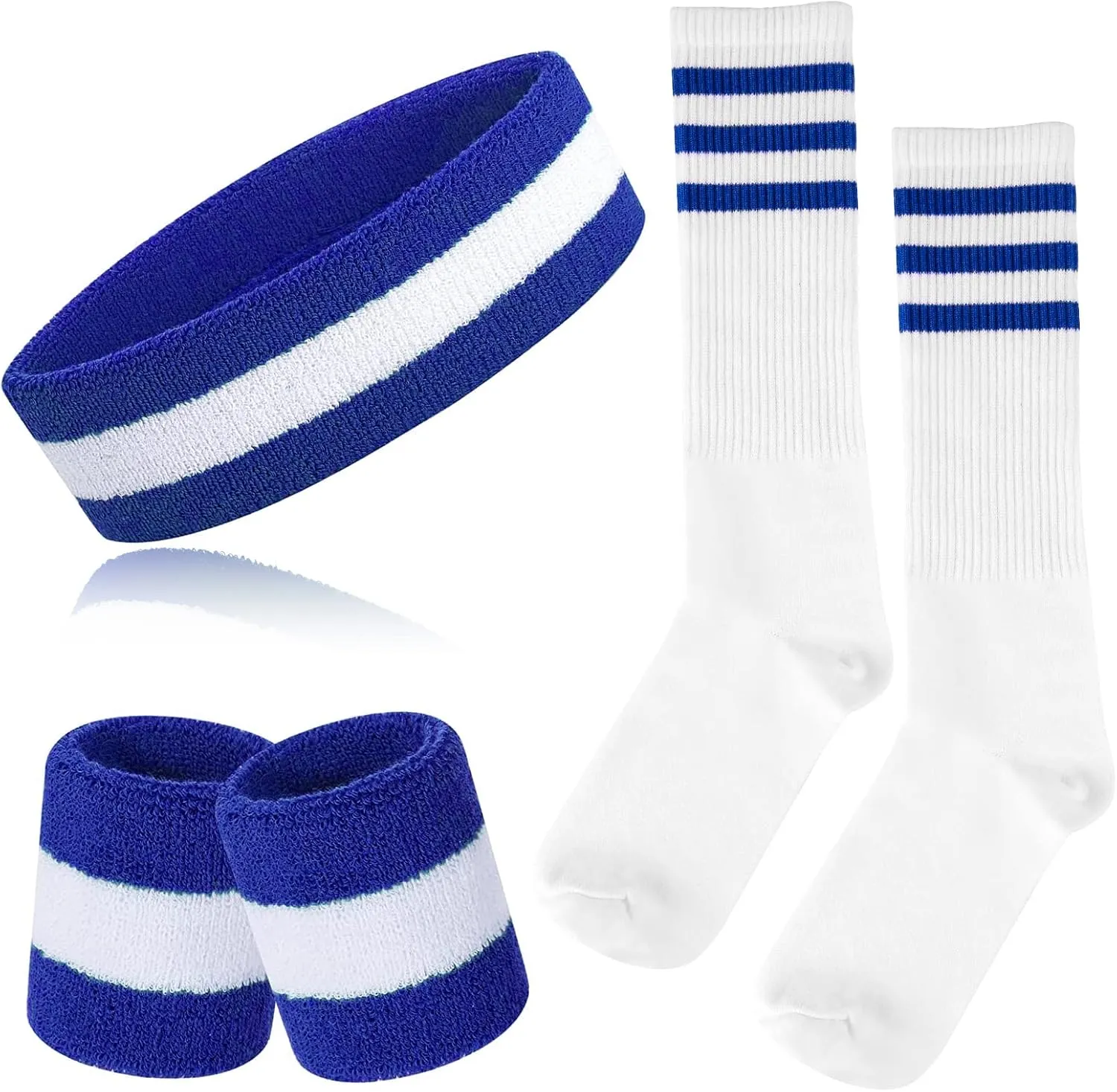 5 Piece Sweatbands Striped Socks Set Sports Headband Wristbands High Tube Socks