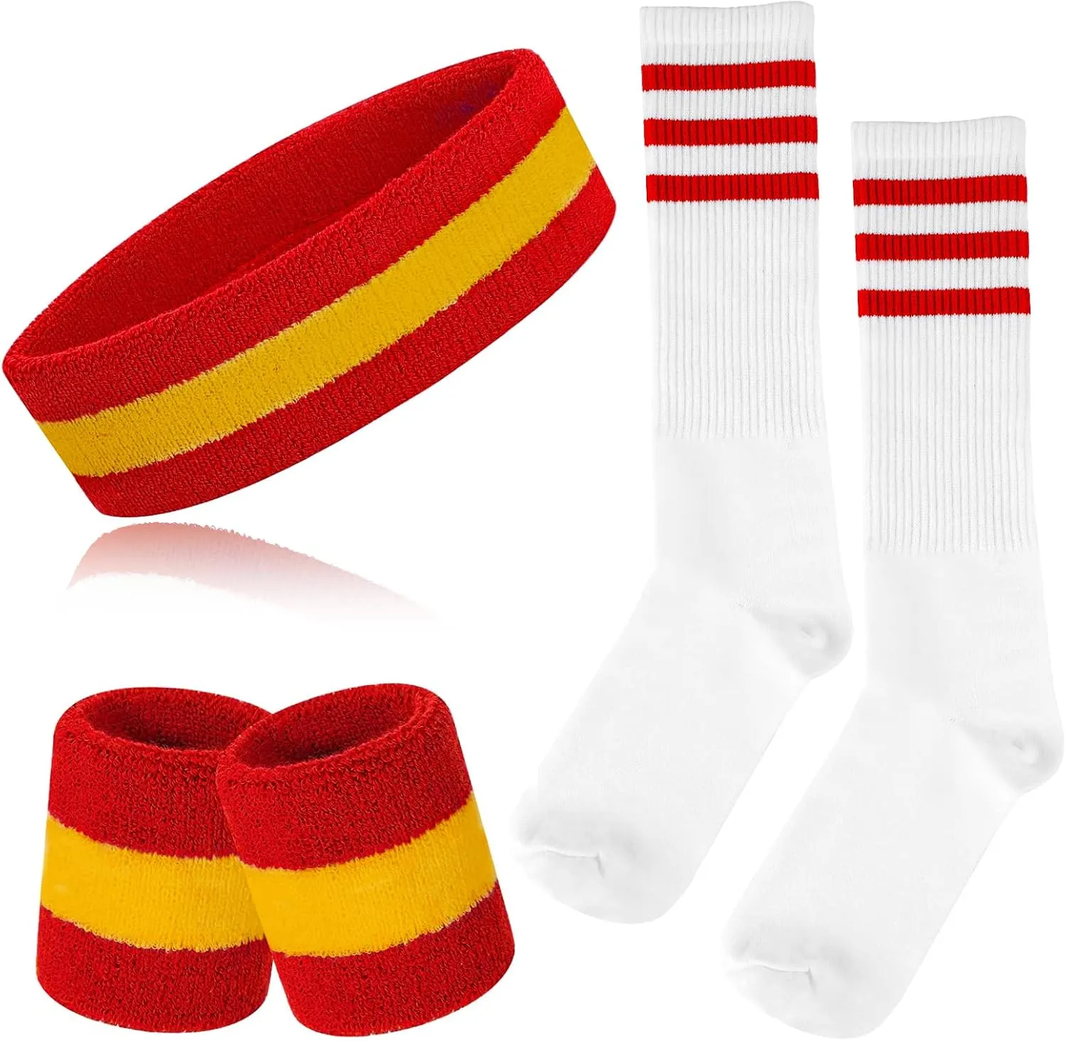 5 Piece Sweatbands Striped Socks Set Sports Headband Wristbands High Tube Socks