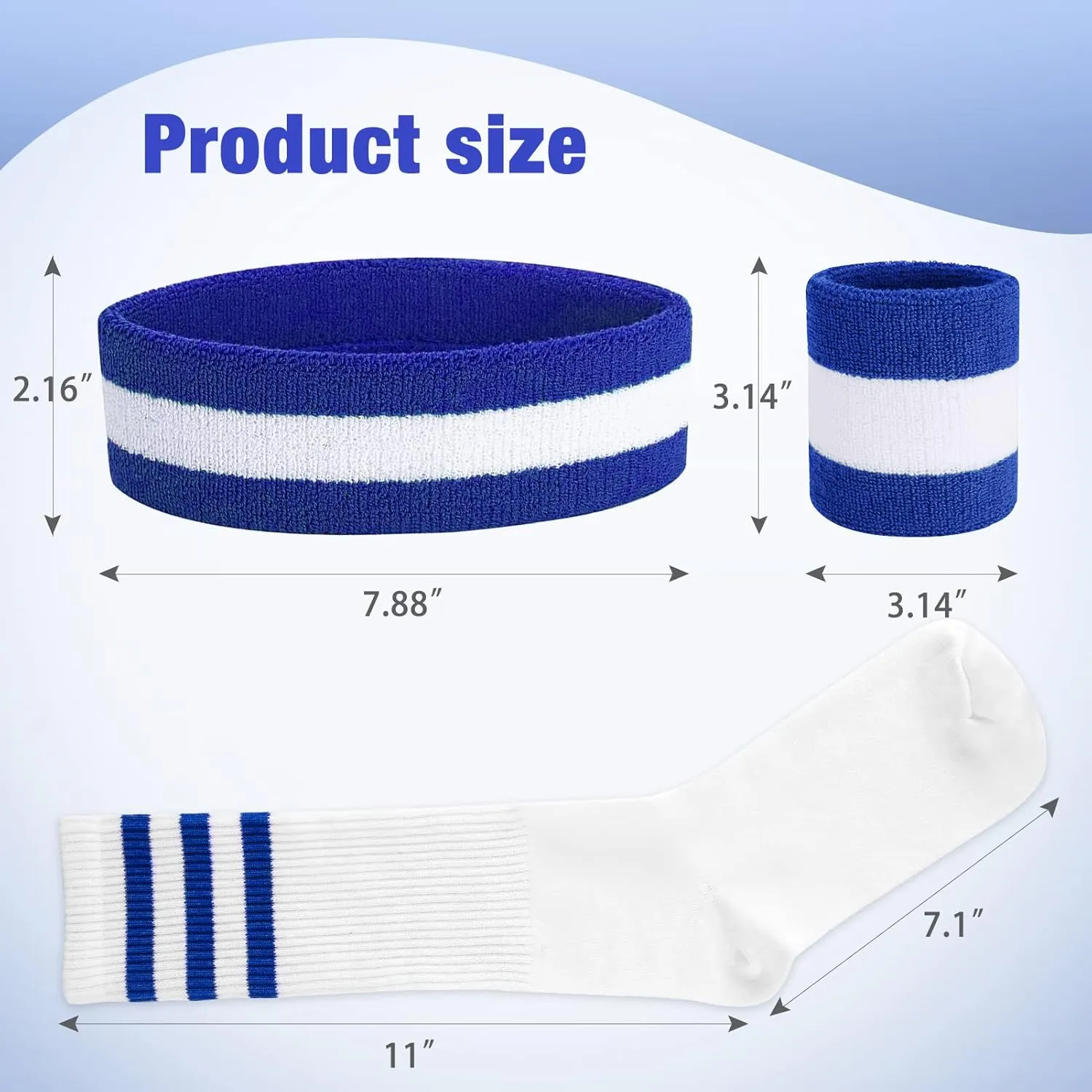 5 Piece Sweatbands Striped Socks Set Sports Headband Wristbands High Tube Socks