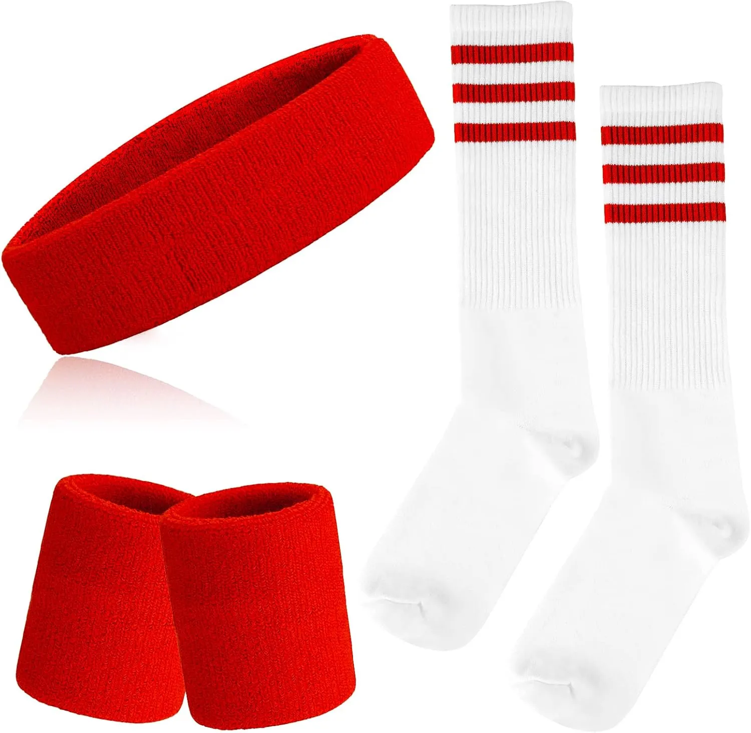 5 Piece Sweatbands Striped Socks Set Sports Headband Wristbands High Tube Socks