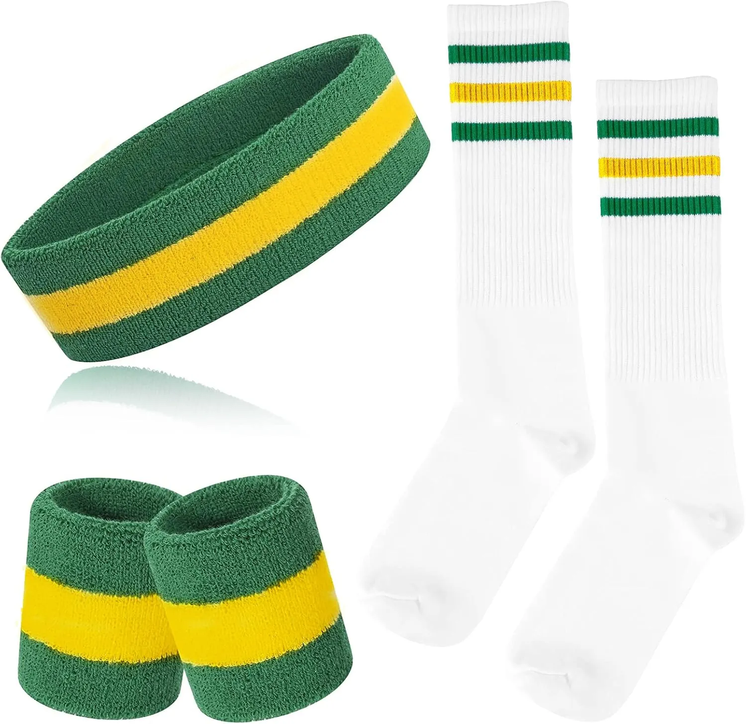 5 Piece Sweatbands Striped Socks Set Sports Headband Wristbands High Tube Socks