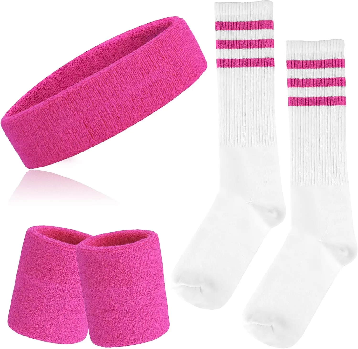 5 Piece Sweatbands Striped Socks Set Sports Headband Wristbands High Tube Socks