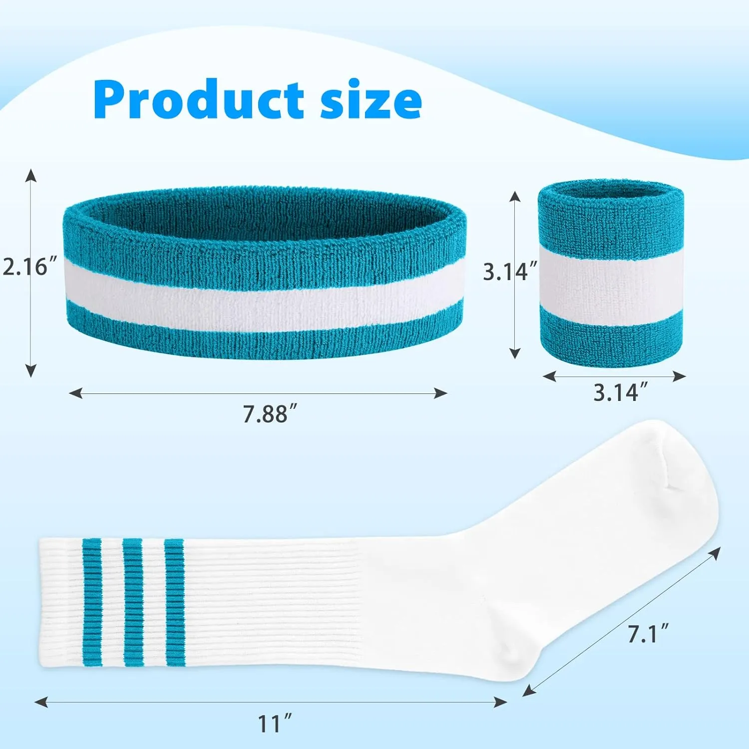 5 Piece Sweatbands Striped Socks Set Sports Headband Wristbands High Tube Socks