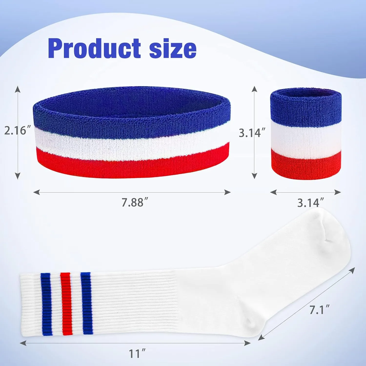 5 Piece Sweatbands Striped Socks Set Sports Headband Wristbands High Tube Socks
