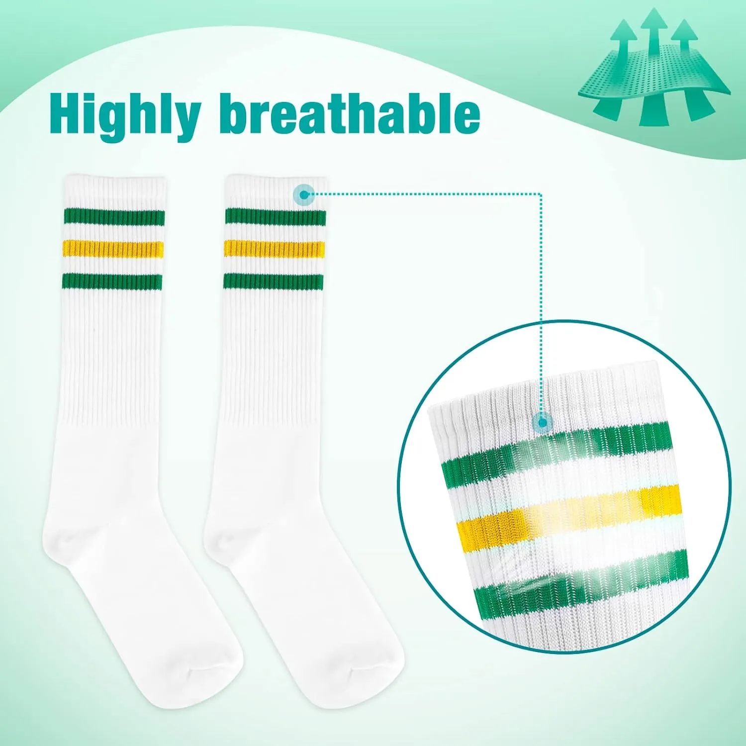 5 Piece Sweatbands Striped Socks Set Sports Headband Wristbands High Tube Socks