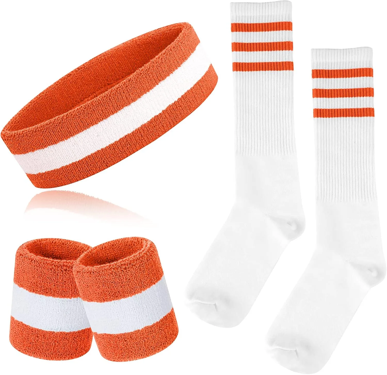 5 Piece Sweatbands Striped Socks Set Sports Headband Wristbands High Tube Socks