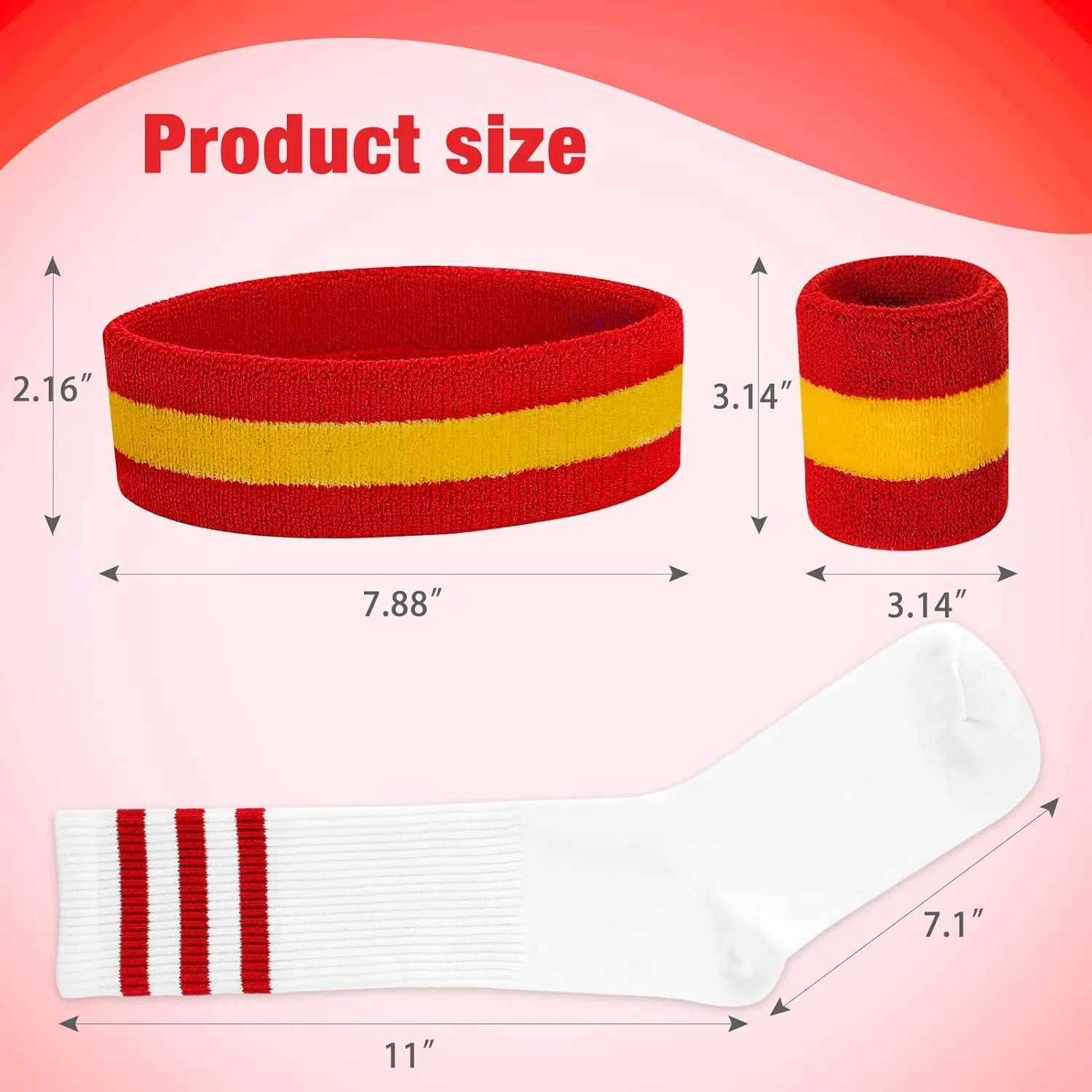 5 Piece Sweatbands Striped Socks Set Sports Headband Wristbands High Tube Socks