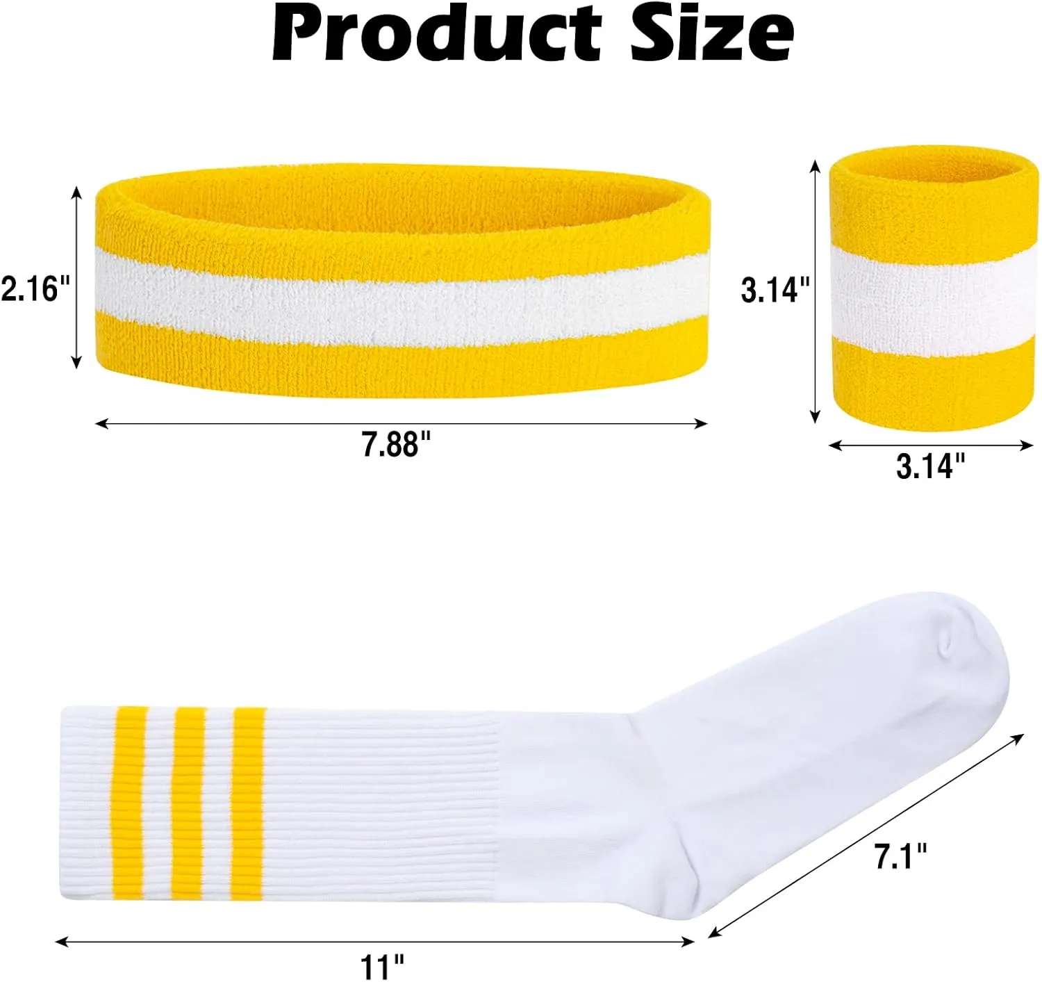 5 Piece Sweatbands Striped Socks Set Sports Headband Wristbands High Tube Socks