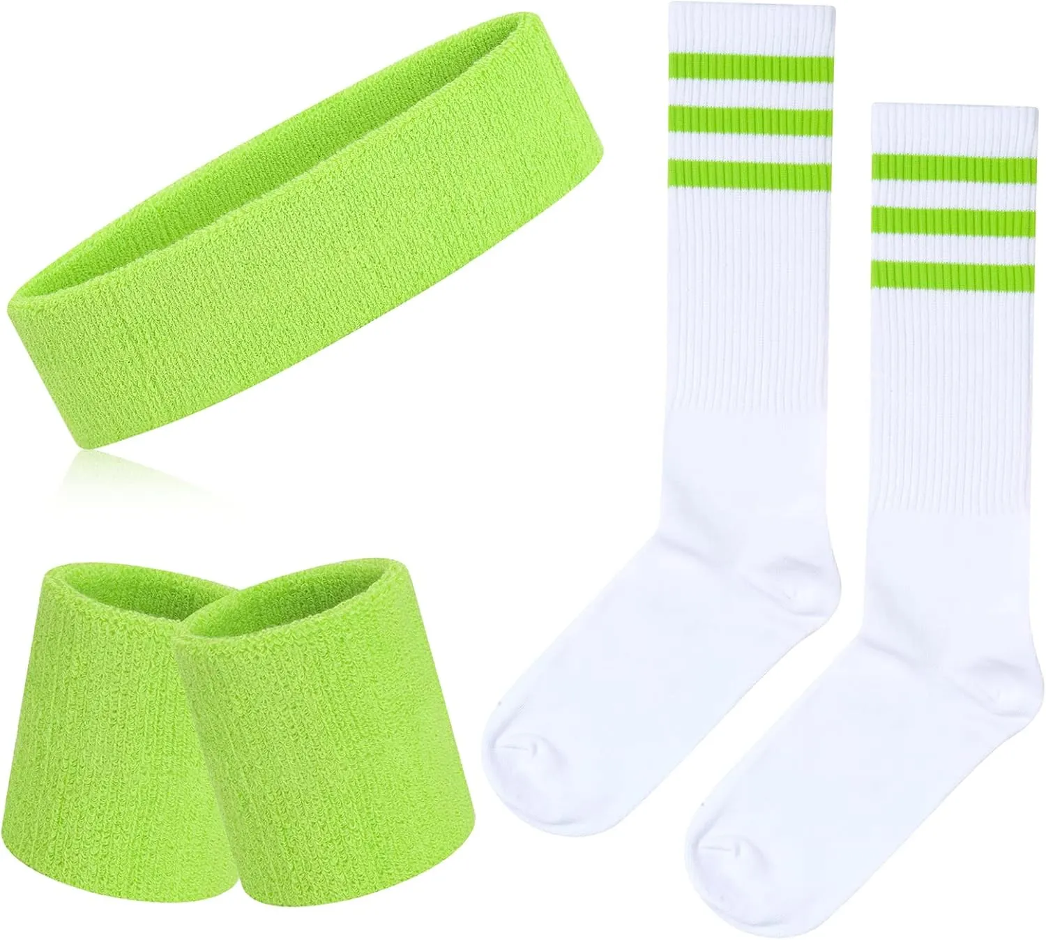 5 Piece Sweatbands Striped Socks Set Sports Headband Wristbands High Tube Socks