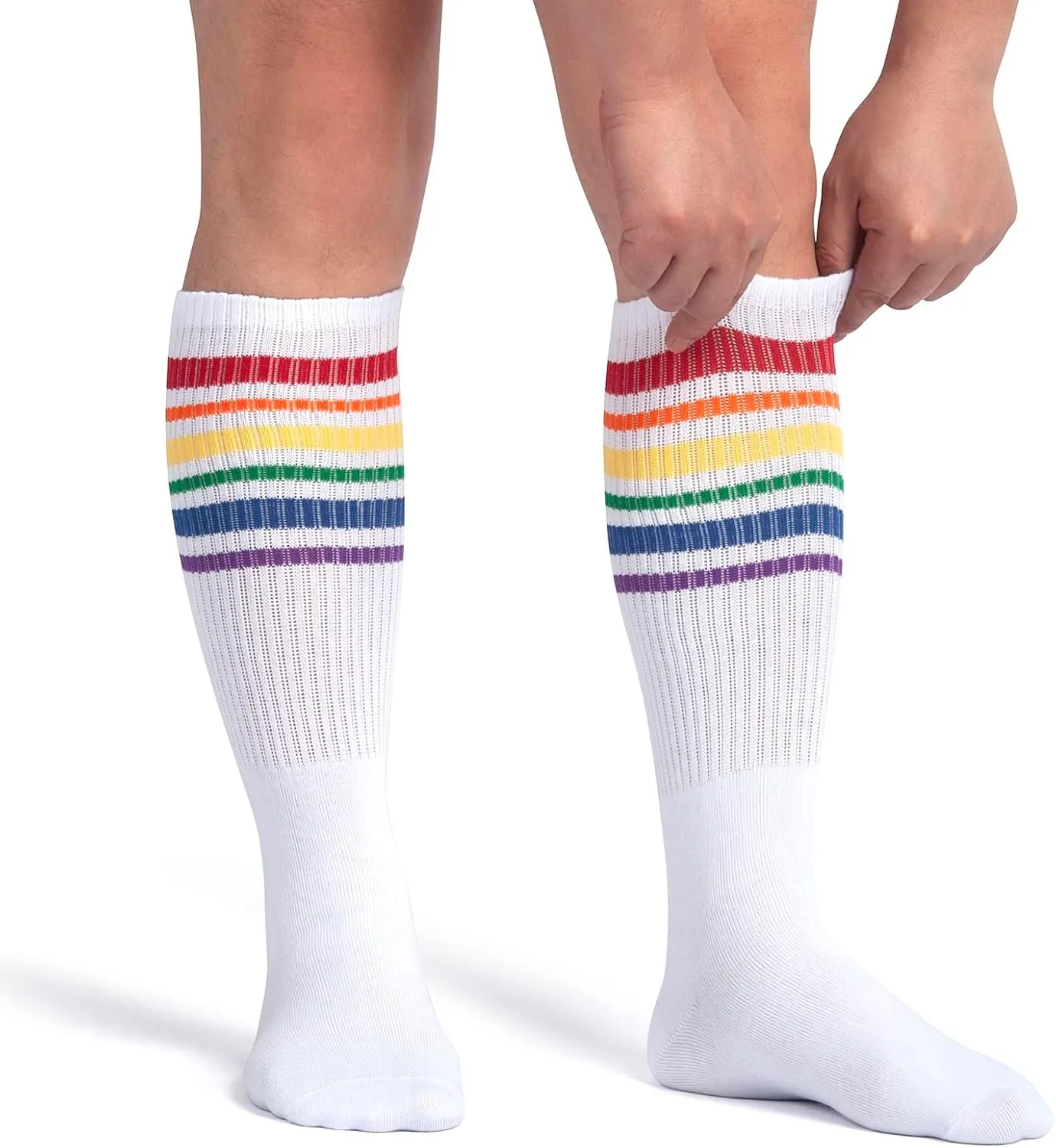 5 Piece Sweatbands Striped Socks Set Sports Headband Wristbands High Tube Socks