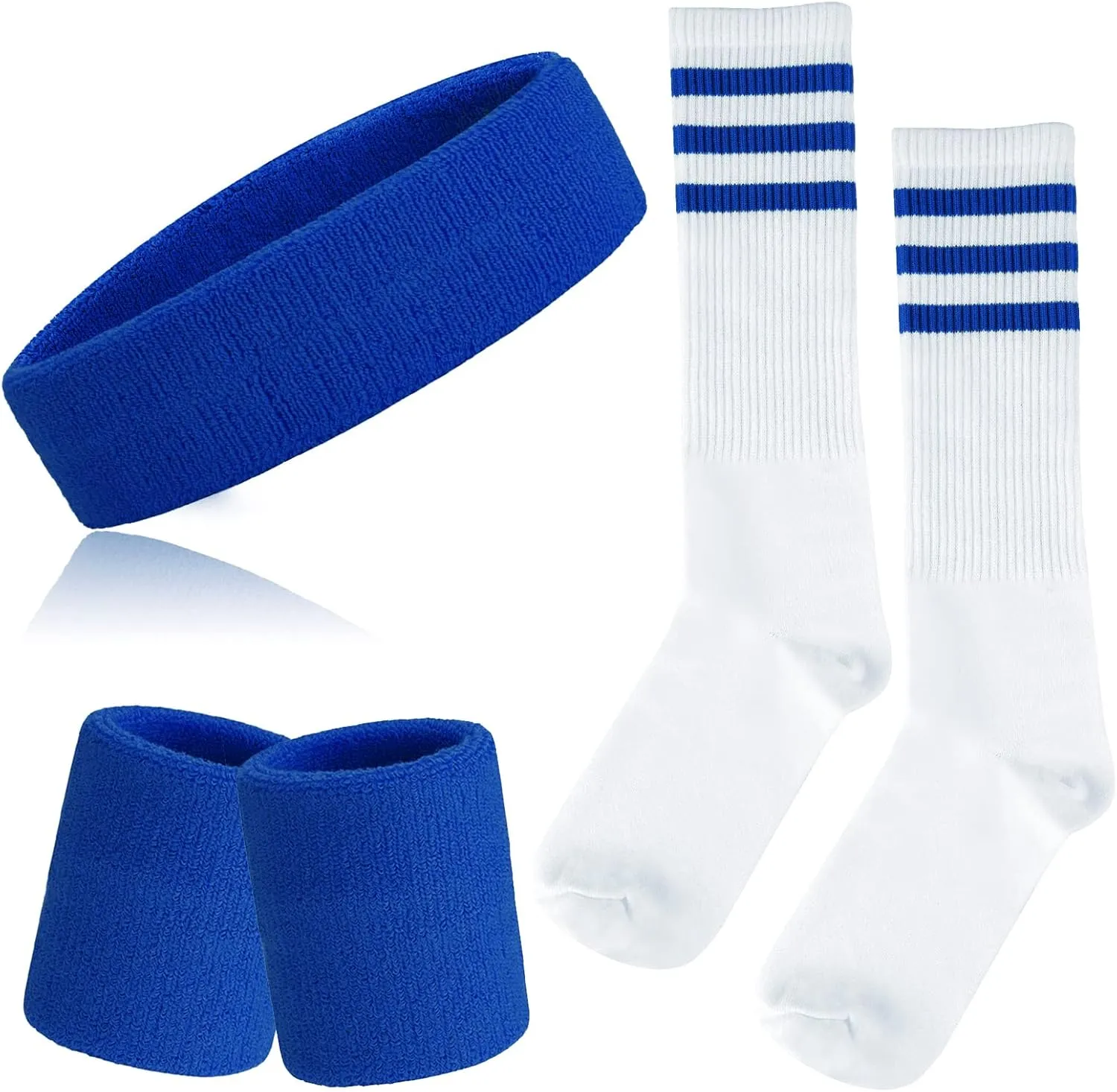 5 Piece Sweatbands Striped Socks Set Sports Headband Wristbands High Tube Socks
