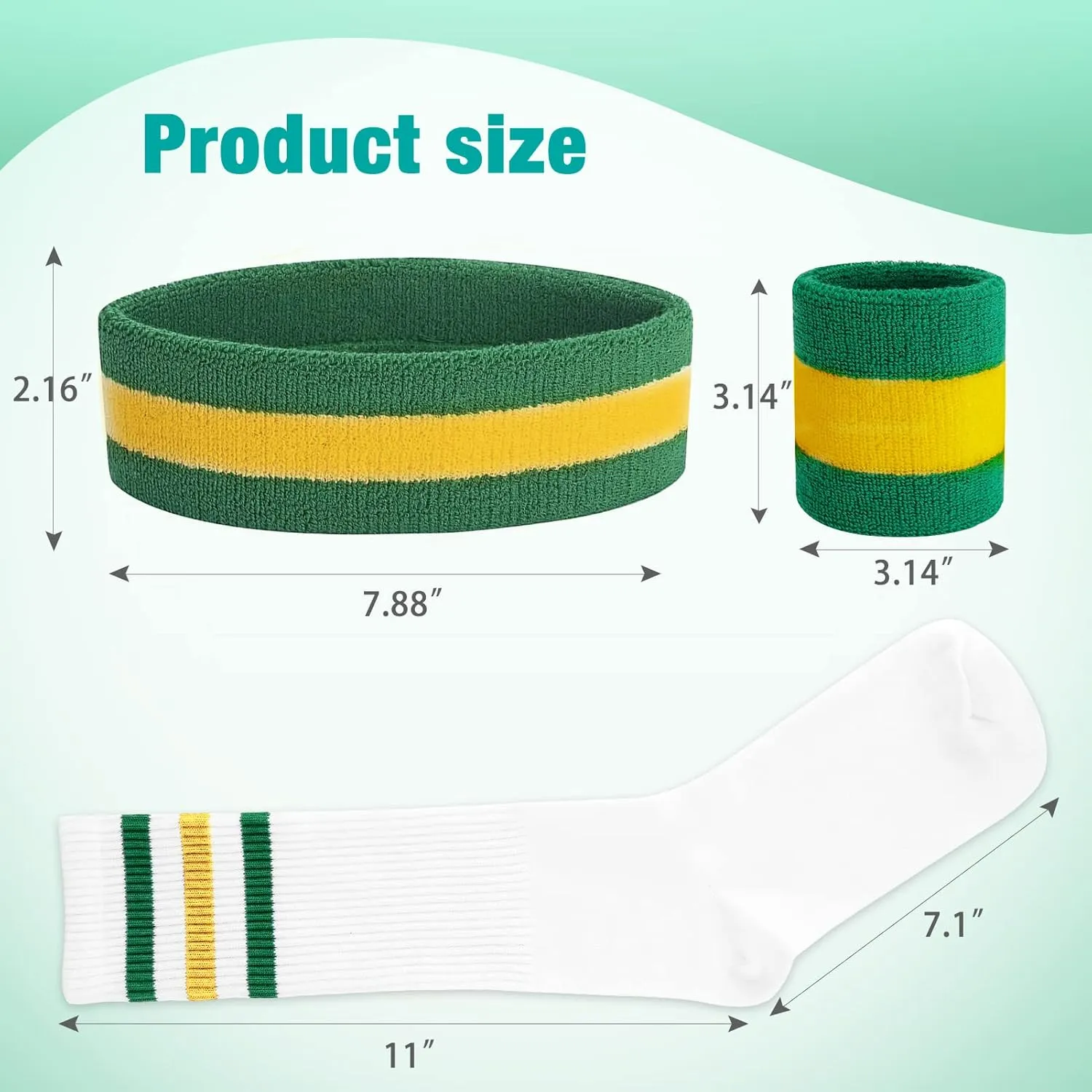 5 Piece Sweatbands Striped Socks Set Sports Headband Wristbands High Tube Socks