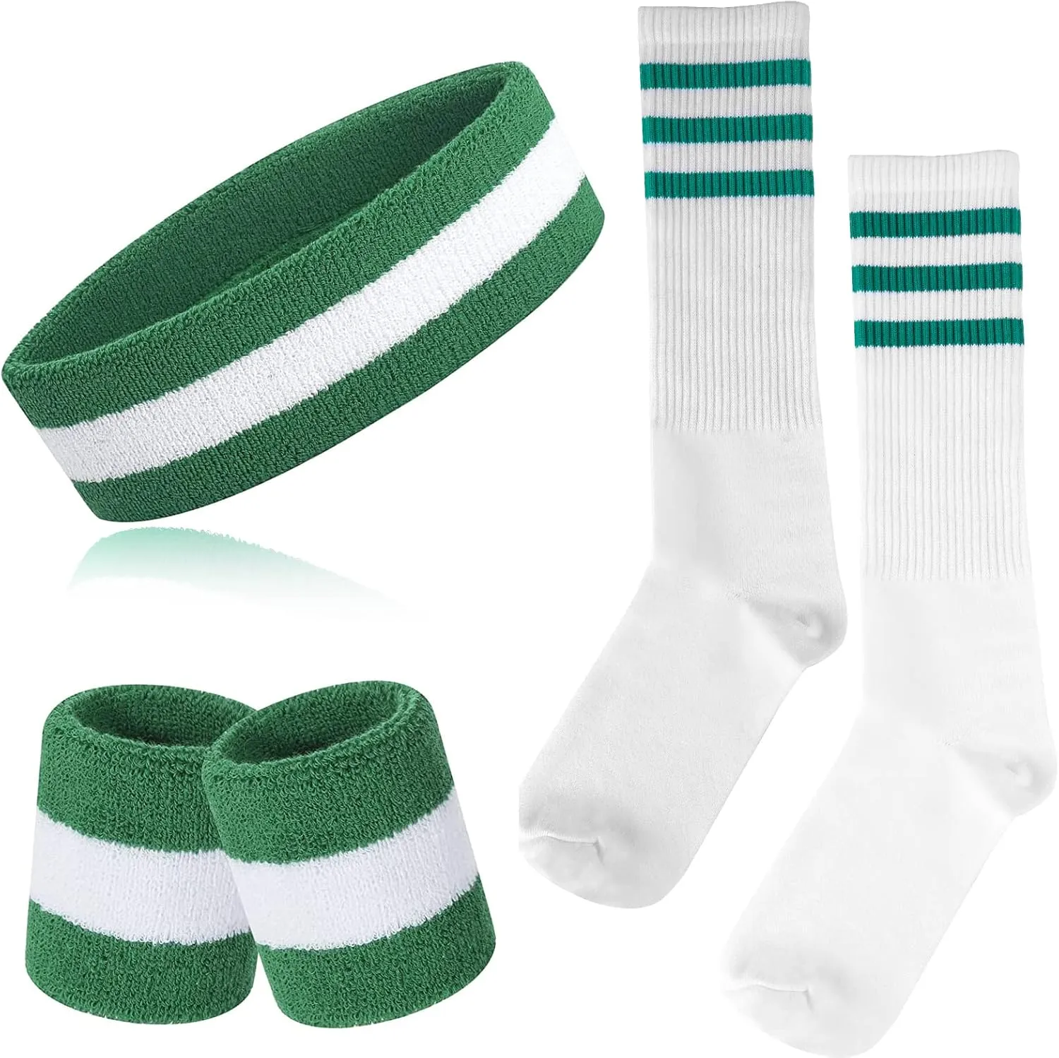 5 Piece Sweatbands Striped Socks Set Sports Headband Wristbands High Tube Socks