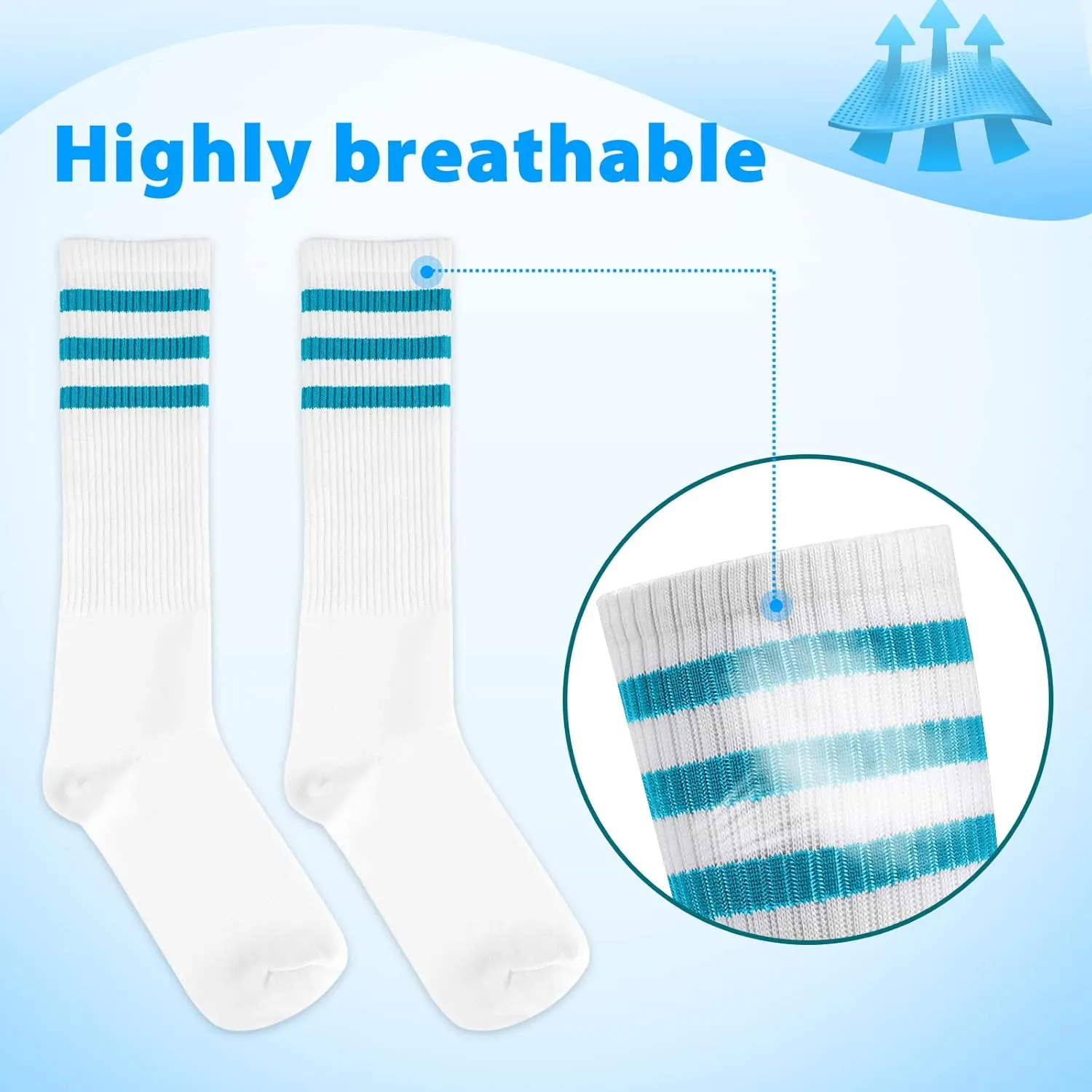 5 Piece Sweatbands Striped Socks Set Sports Headband Wristbands High Tube Socks