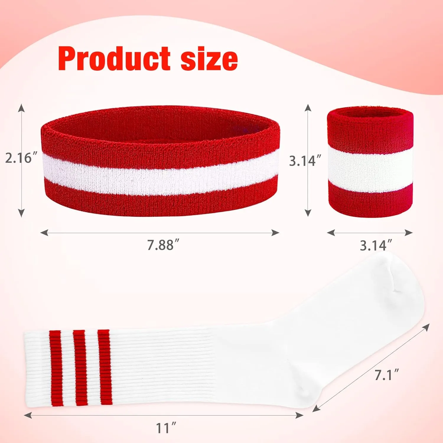 5 Piece Sweatbands Striped Socks Set Sports Headband Wristbands High Tube Socks