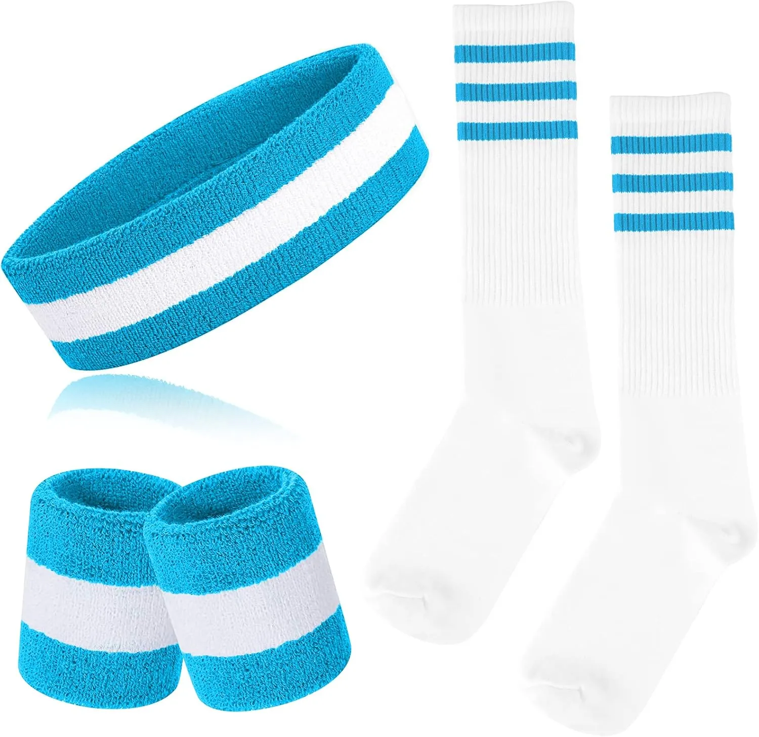 5 Piece Sweatbands Striped Socks Set Sports Headband Wristbands High Tube Socks