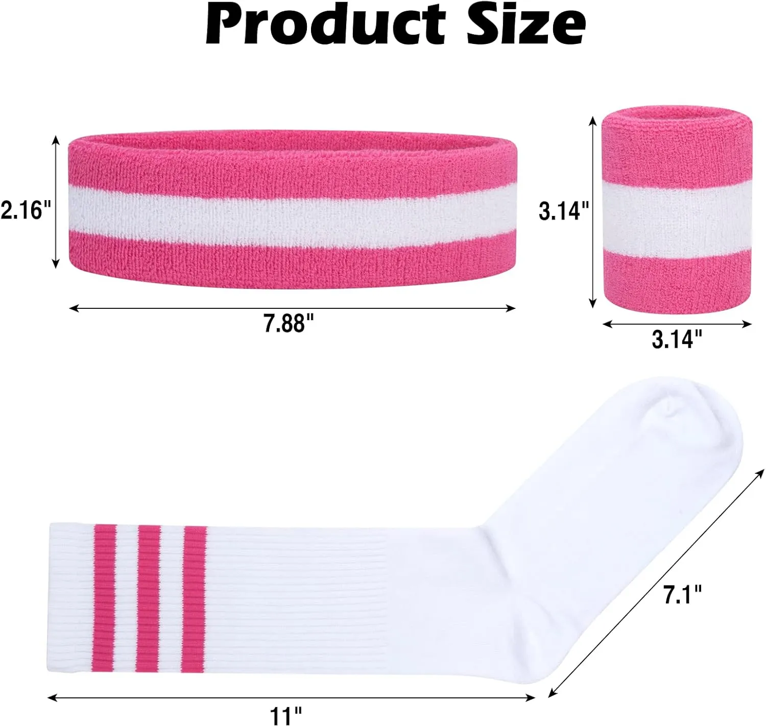 5 Piece Sweatbands Striped Socks Set Sports Headband Wristbands High Tube Socks