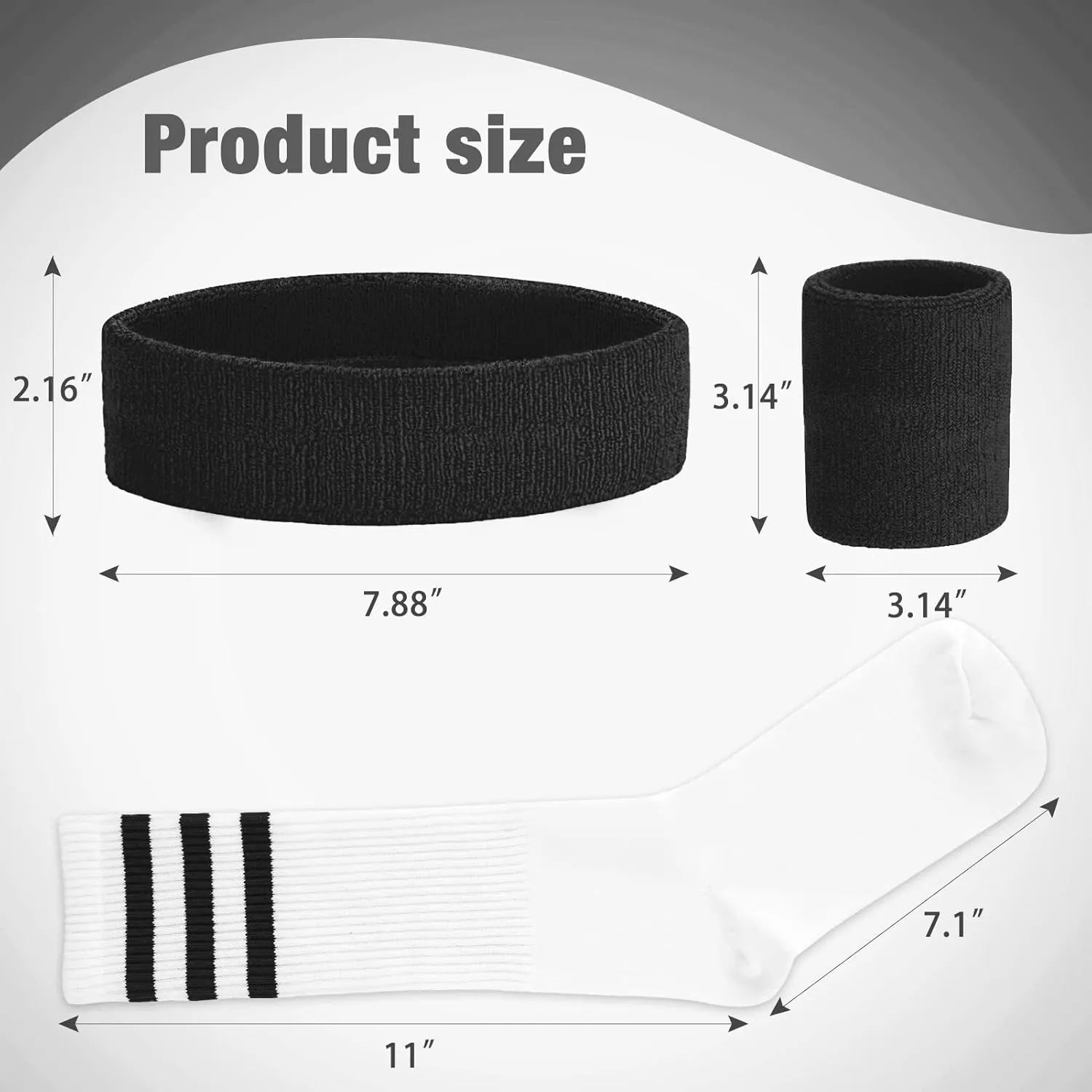 5 Piece Sweatbands Striped Socks Set Sports Headband Wristbands High Tube Socks