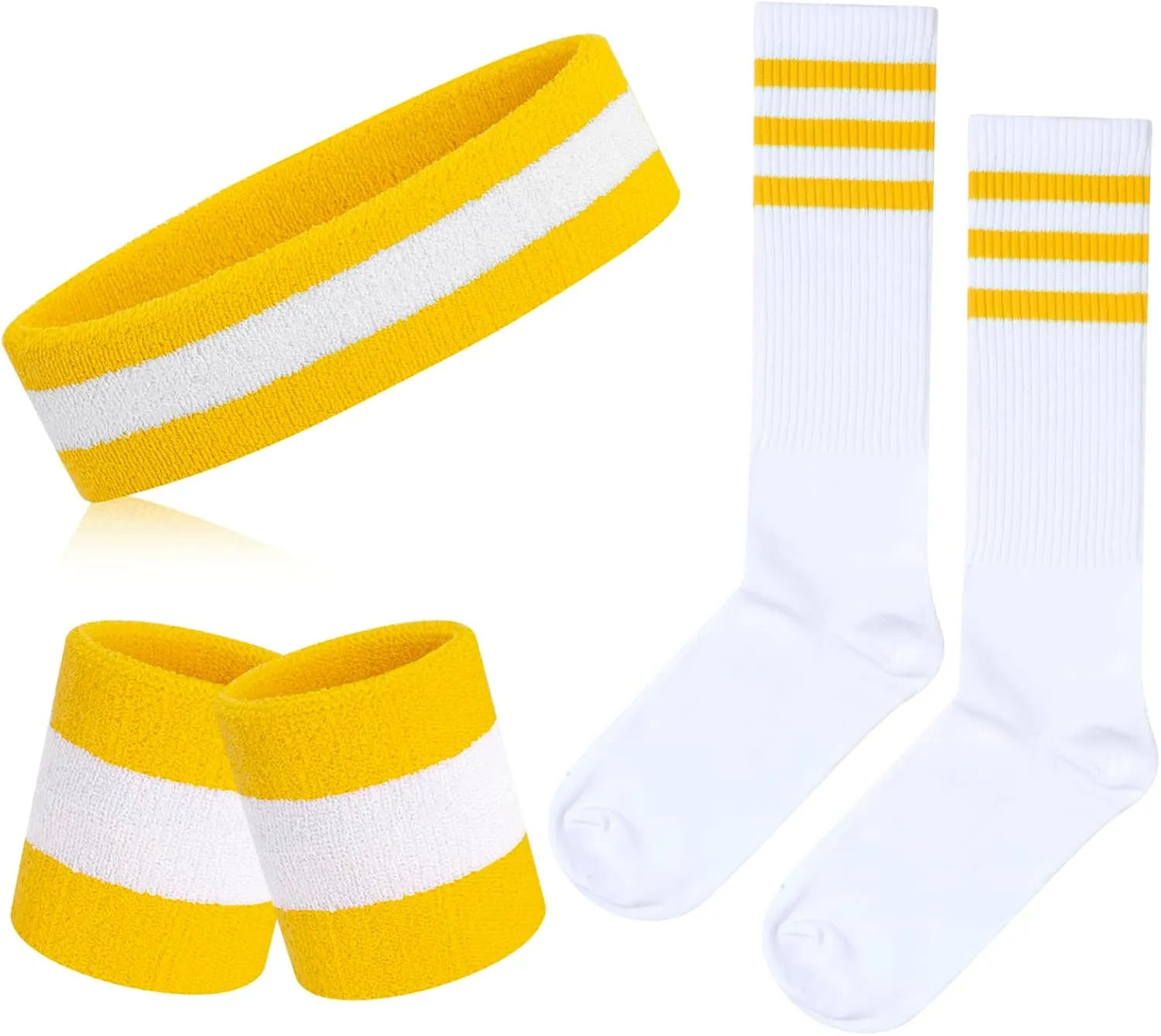 5 Piece Sweatbands Striped Socks Set Sports Headband Wristbands High Tube Socks