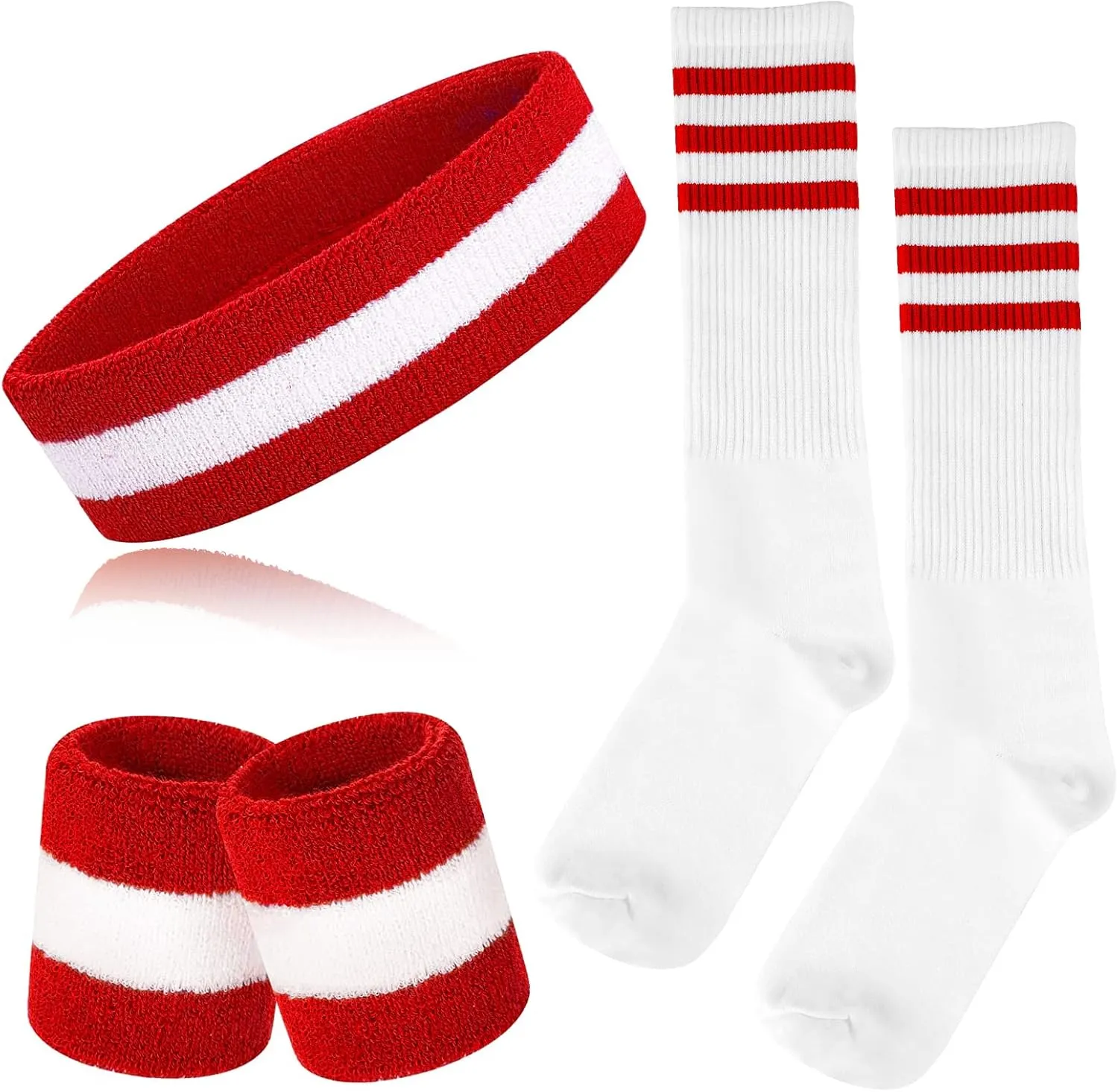 5 Piece Sweatbands Striped Socks Set Sports Headband Wristbands High Tube Socks
