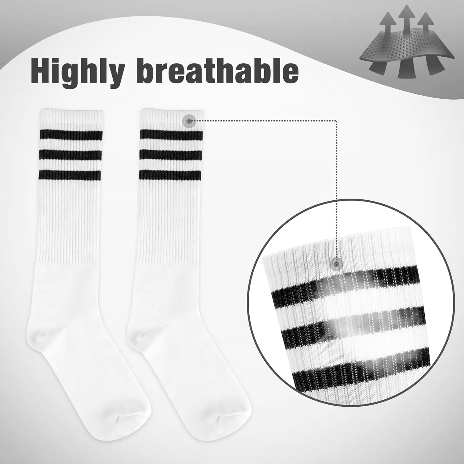 5 Piece Sweatbands Striped Socks Set Sports Headband Wristbands High Tube Socks