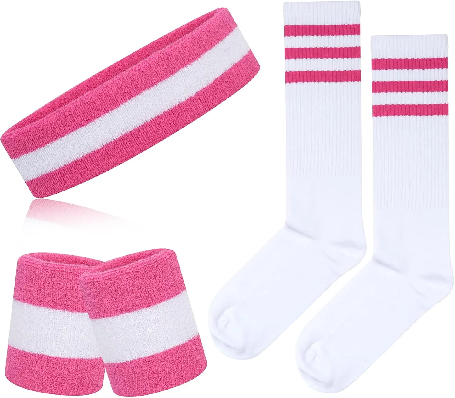 5 Piece Sweatbands Striped Socks Set Sports Headband Wristbands High Tube Socks