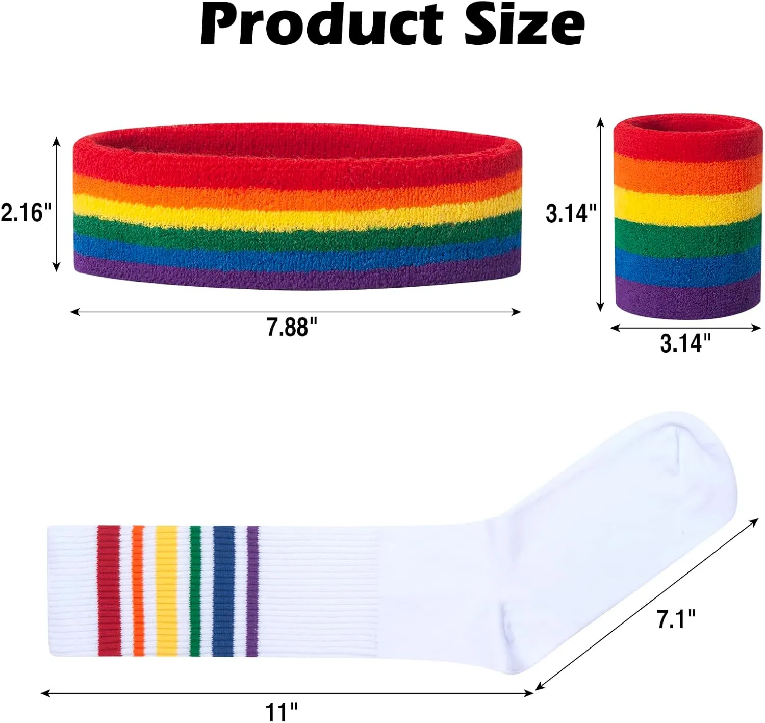 5 Piece Sweatbands Striped Socks Set Sports Headband Wristbands High Tube Socks