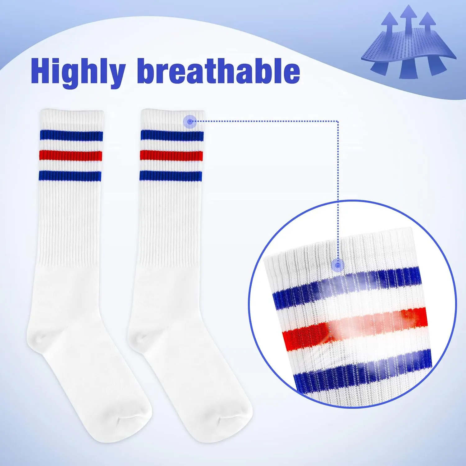5 Piece Sweatbands Striped Socks Set Sports Headband Wristbands High Tube Socks