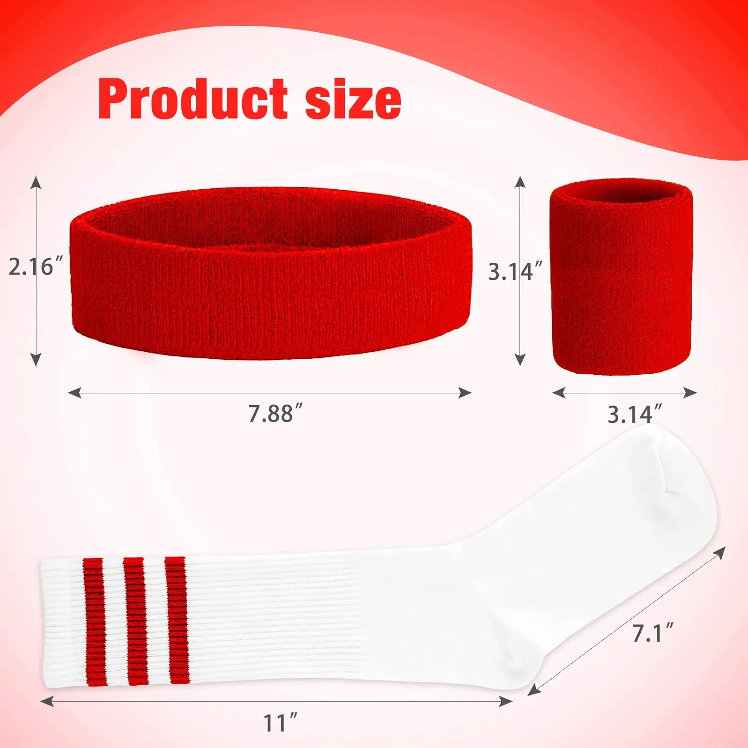 5 Piece Sweatbands Striped Socks Set Sports Headband Wristbands High Tube Socks