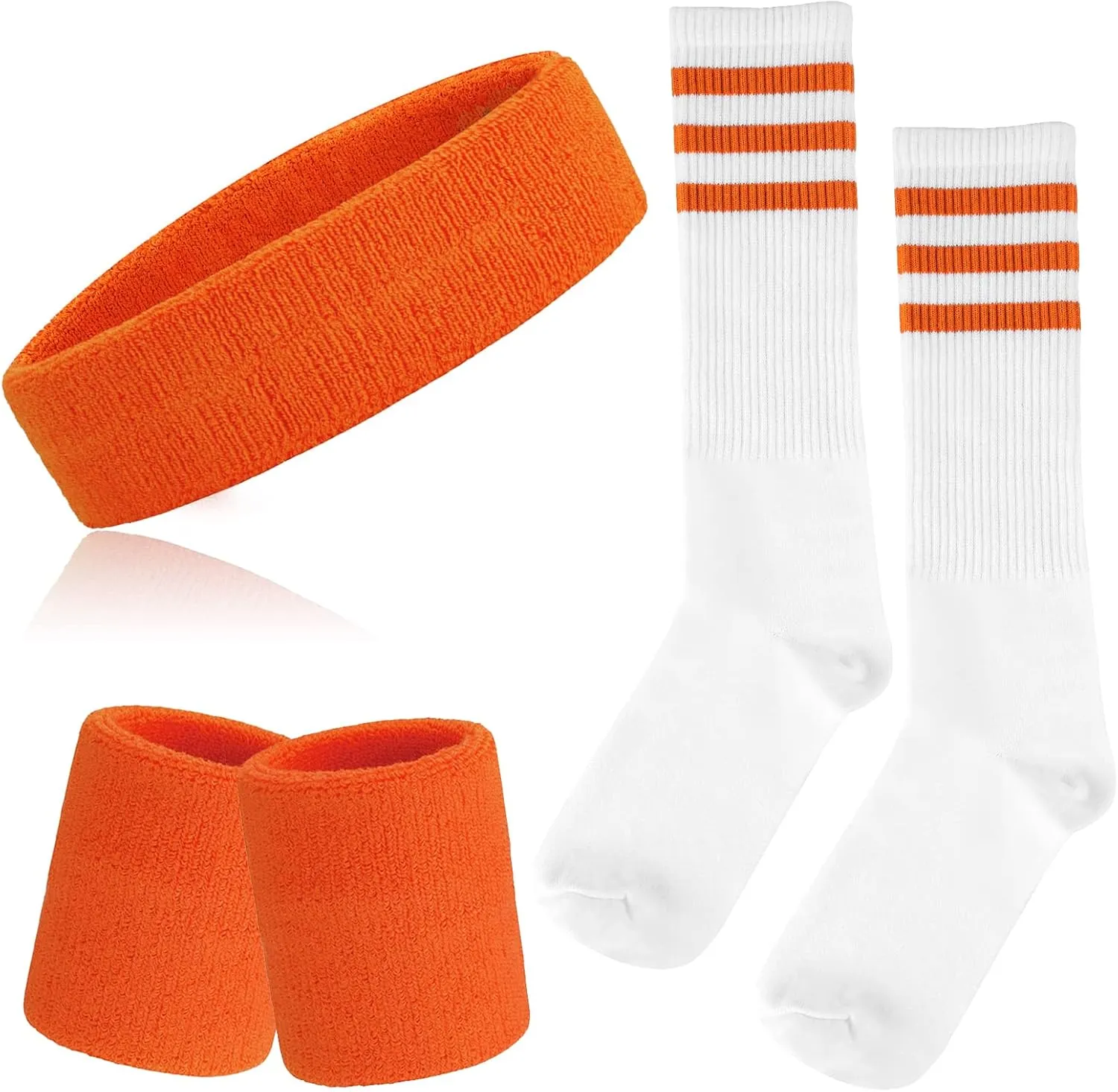 5 Piece Sweatbands Striped Socks Set Sports Headband Wristbands High Tube Socks