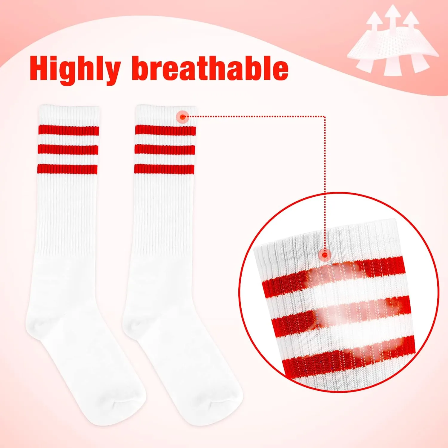 5 Piece Sweatbands Striped Socks Set Sports Headband Wristbands High Tube Socks