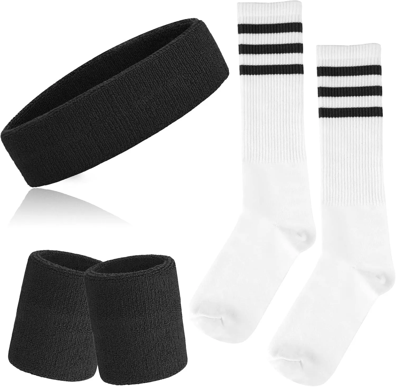 5 Piece Sweatbands Striped Socks Set Sports Headband Wristbands High Tube Socks