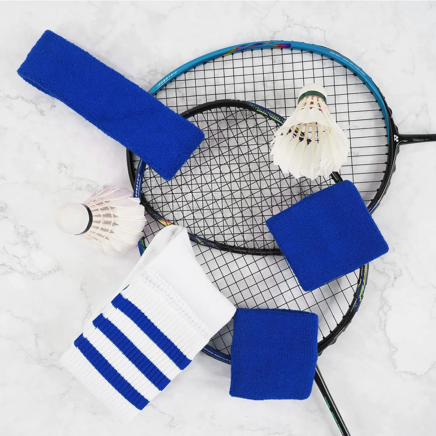 5 Piece Sweatbands Striped Socks Set Sports Headband Wristbands High Tube Socks