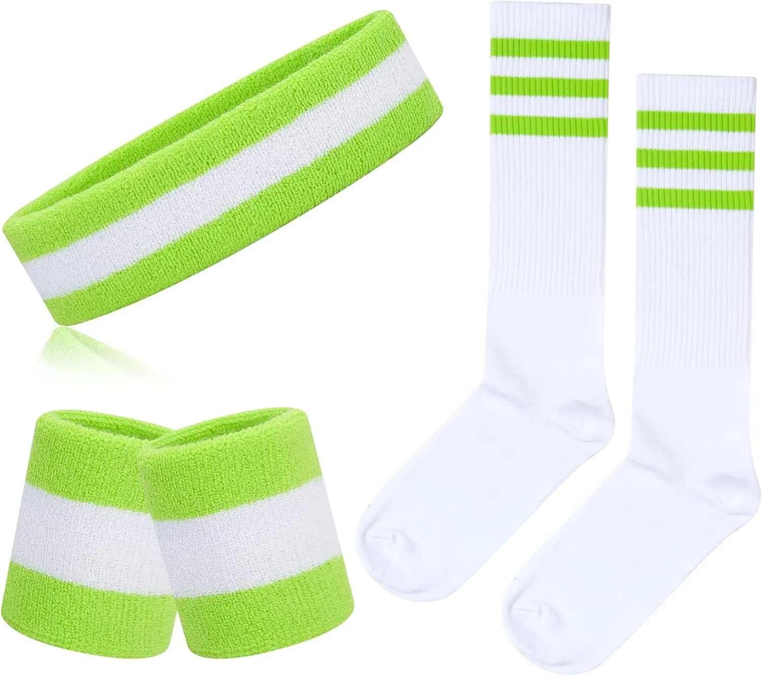 5 Piece Sweatbands Striped Socks Set Sports Headband Wristbands High Tube Socks