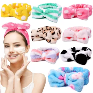 8 Pack Spa Headband for Women, Facial Makeup Headband Soft Coral Fleece Cosmetic Headband for Women Girls Bow Hair Band Head Wraps for Washing Face Mask Spa Shower Gifts