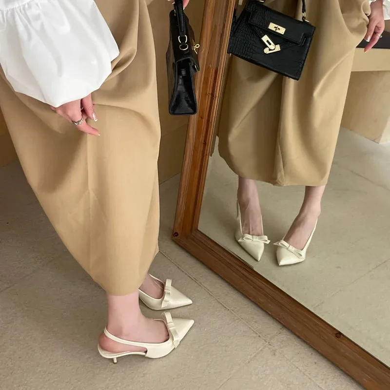 ADVBRIDGE  -  Red Low Heels Women Bow Shoes Burgundy Heels Comfort Ladies Pointed Toe Slingback Pumps Summer Office Shoes Zapatos De Mujer