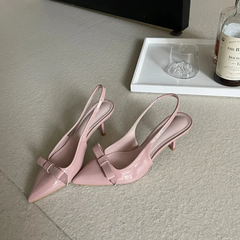 ADVBRIDGE  -  Red Low Heels Women Bow Shoes Burgundy Heels Comfort Ladies Pointed Toe Slingback Pumps Summer Office Shoes Zapatos De Mujer