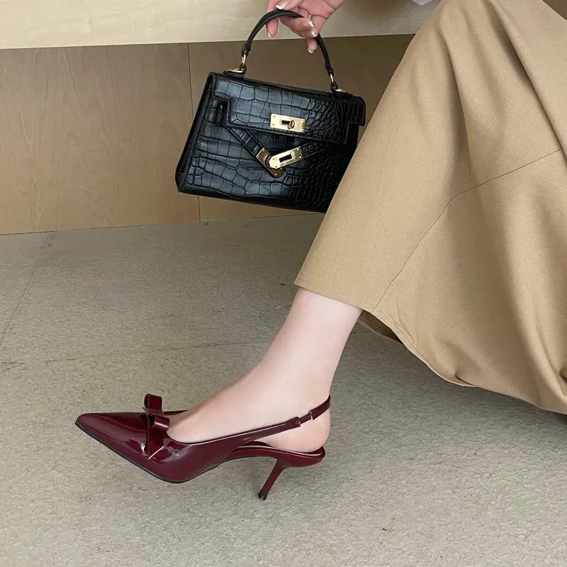 ADVBRIDGE  -  Red Low Heels Women Bow Shoes Burgundy Heels Comfort Ladies Pointed Toe Slingback Pumps Summer Office Shoes Zapatos De Mujer