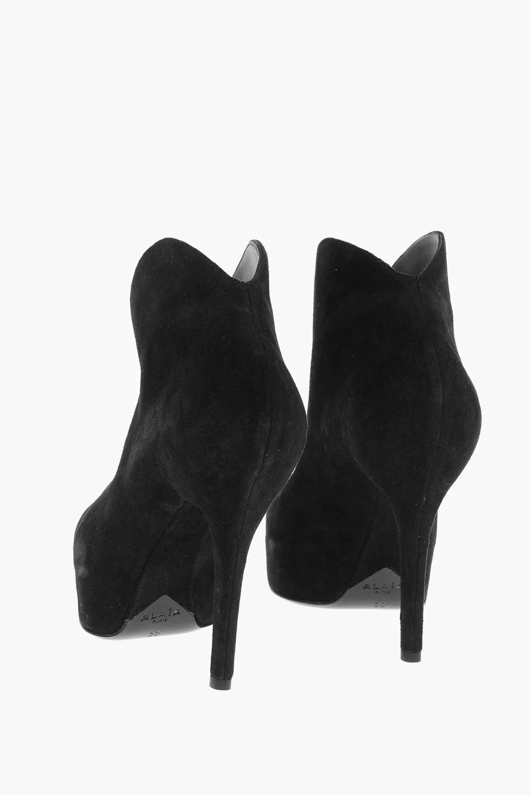 Alaia Suede Booties with Front V Design 11cm