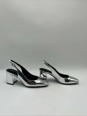 Anne Klein Women's Faux Leather Square Toe Slingback Heels Silver Size 8