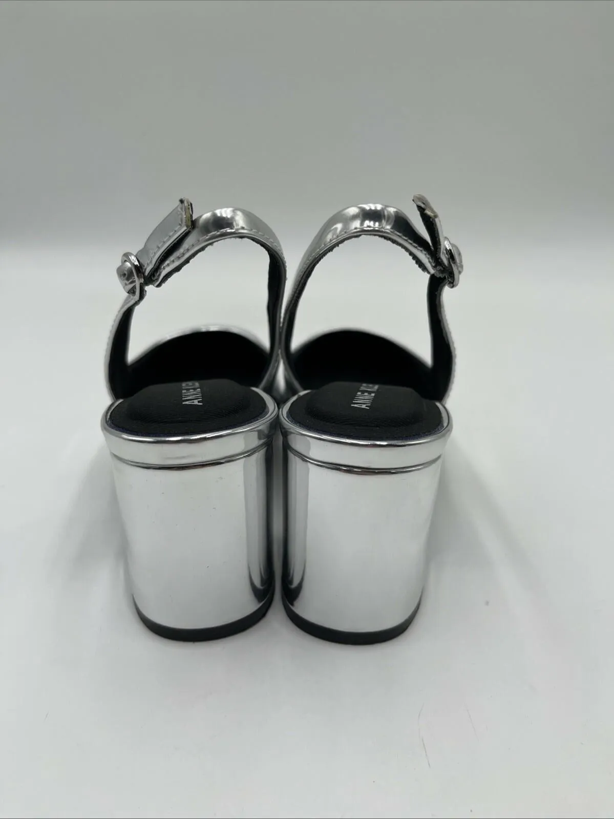 Anne Klein Women's Faux Leather Square Toe Slingback Heels Silver Size 8