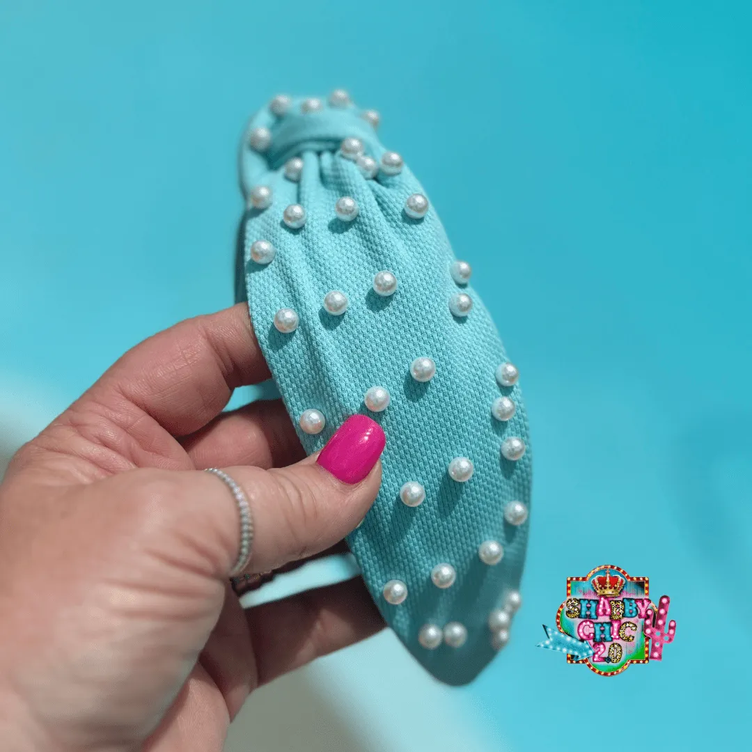 Aqua Headband with Pearls